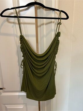 Free People Olive Green Draped Cowl Neck Spaghetti Strap Top